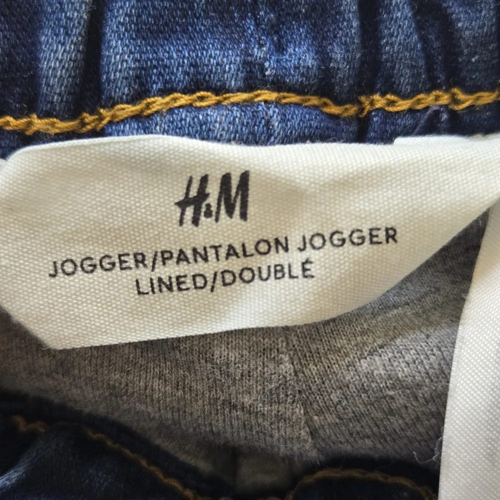 H&M Dark Blue Kids Denim Lined Joggers with Drawstring
